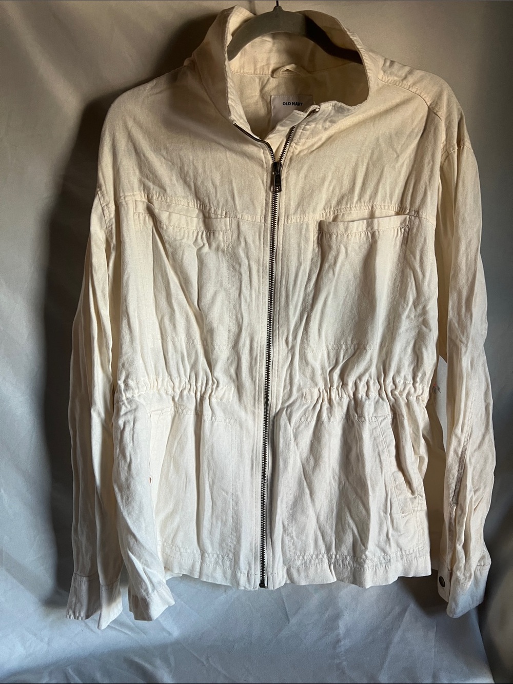 Old Navy Cream Drawstring Waist Zip Utility Jacket